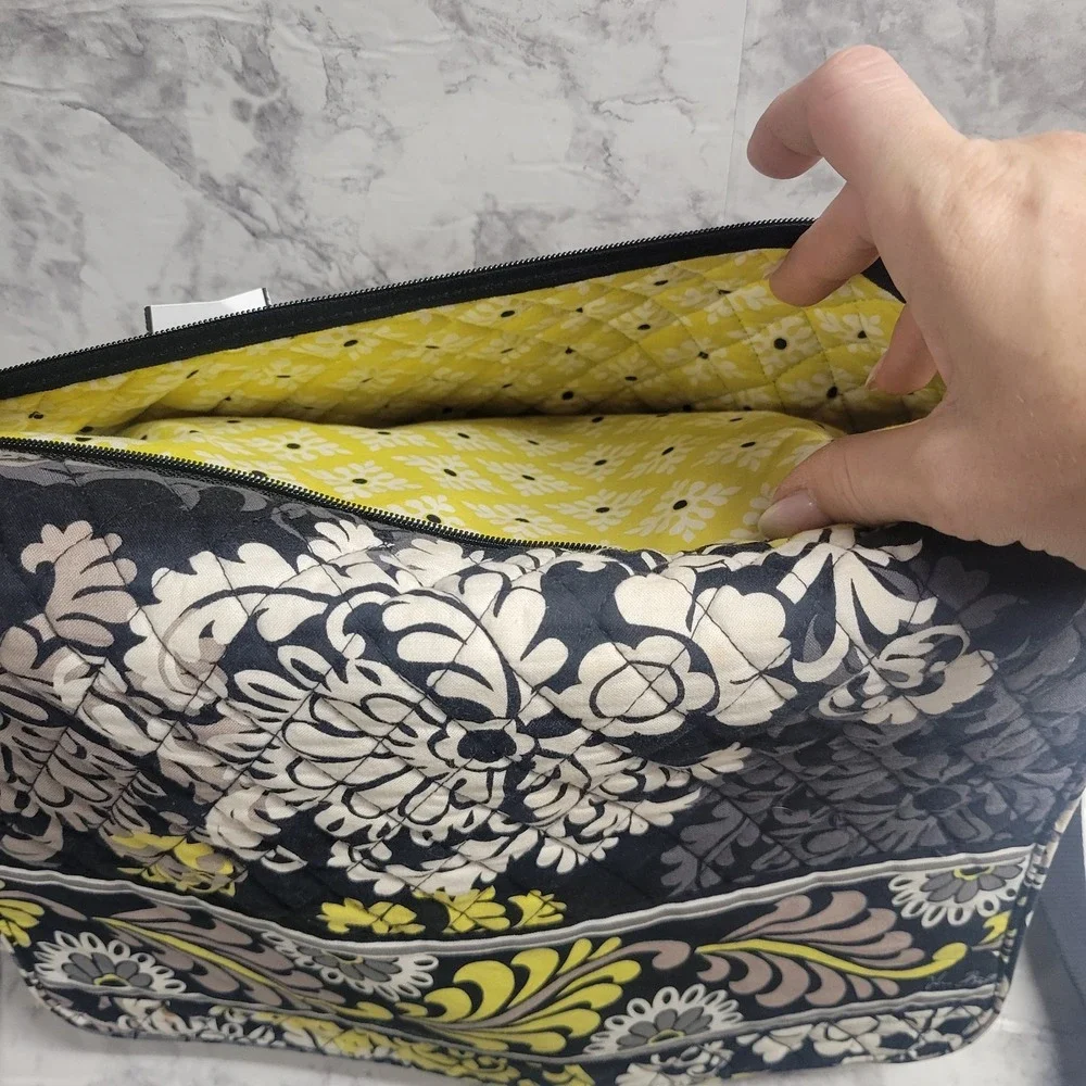 Vera Bradley Messenger Bag Provencal Quilted Cotton Floral Black Yellow Citron